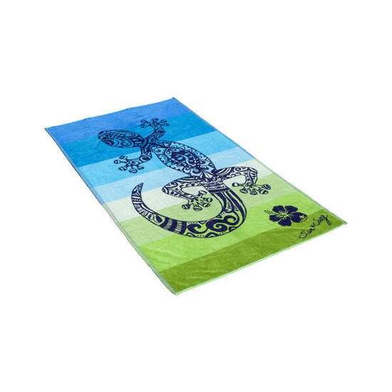 SERVIETTE DE PLAGE JACQUARD GECKO BLEU + VERT
