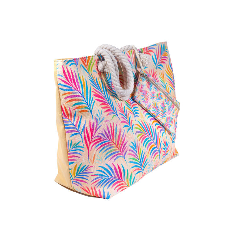 BOLSO ESTAMPADO DE PLAYA CON MONEDERO PLUMAS 2/4