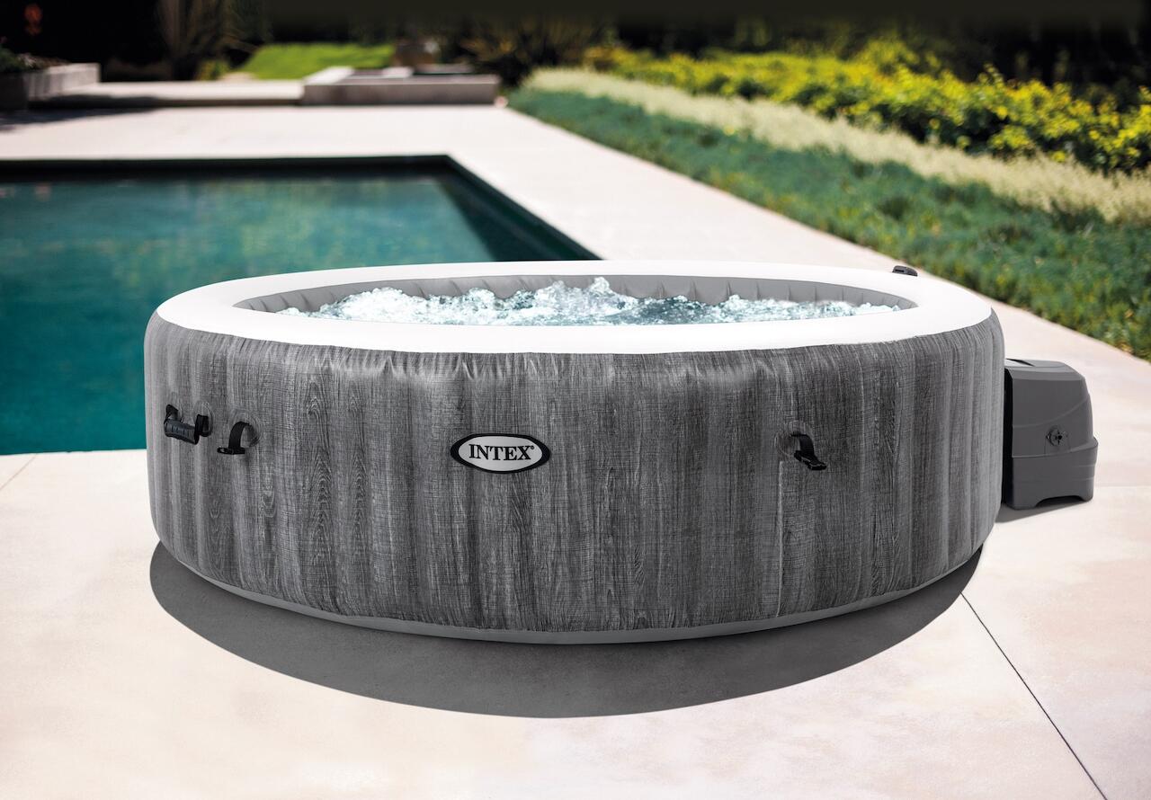 Intex PREMIUM PureSpa Greywood Bubble Deluxe 4 pers. + Aquatural Set d'Entretien 2/5