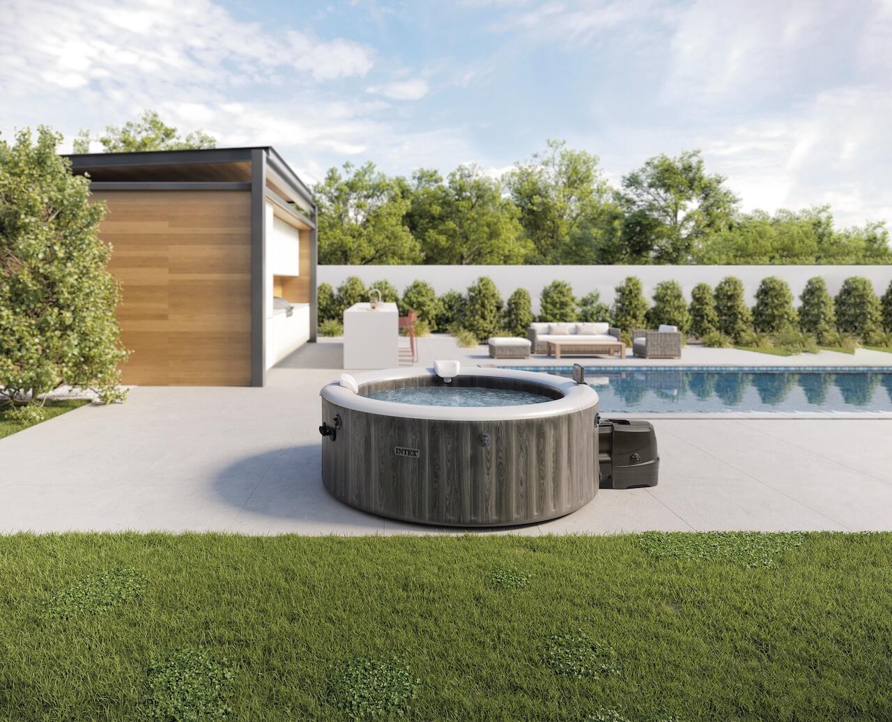 Intex PureSpa Greywood Bubble Deluxe 4 pers. + Aquatural Cristaux d'Arôme 6 x 35 2/5