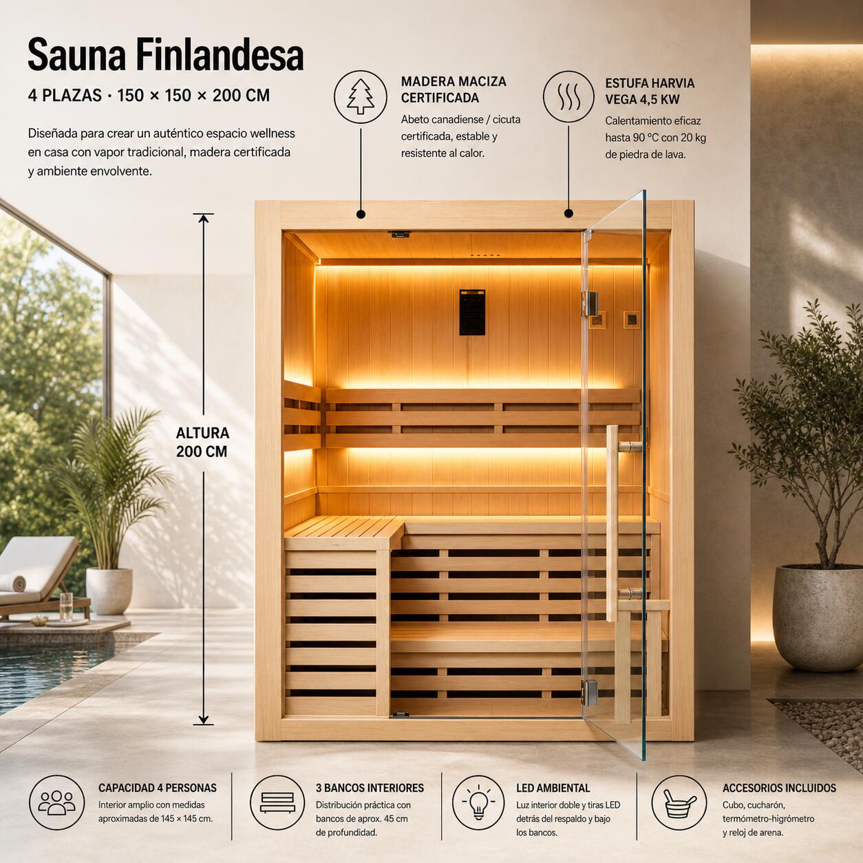Sauna finlandaise pour maison 4 places NIXSPA-4PK (4.5KW) 3/7