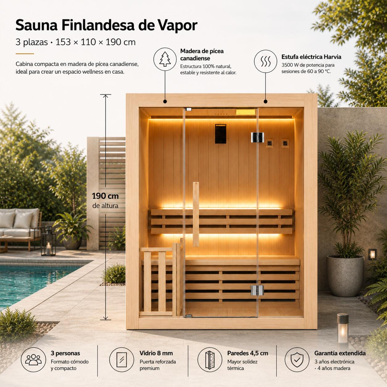 Finnische Dampfsauna 3 Plätze Entspannung zu Hause NIXSPA-3PK (3.5KW) 3/7