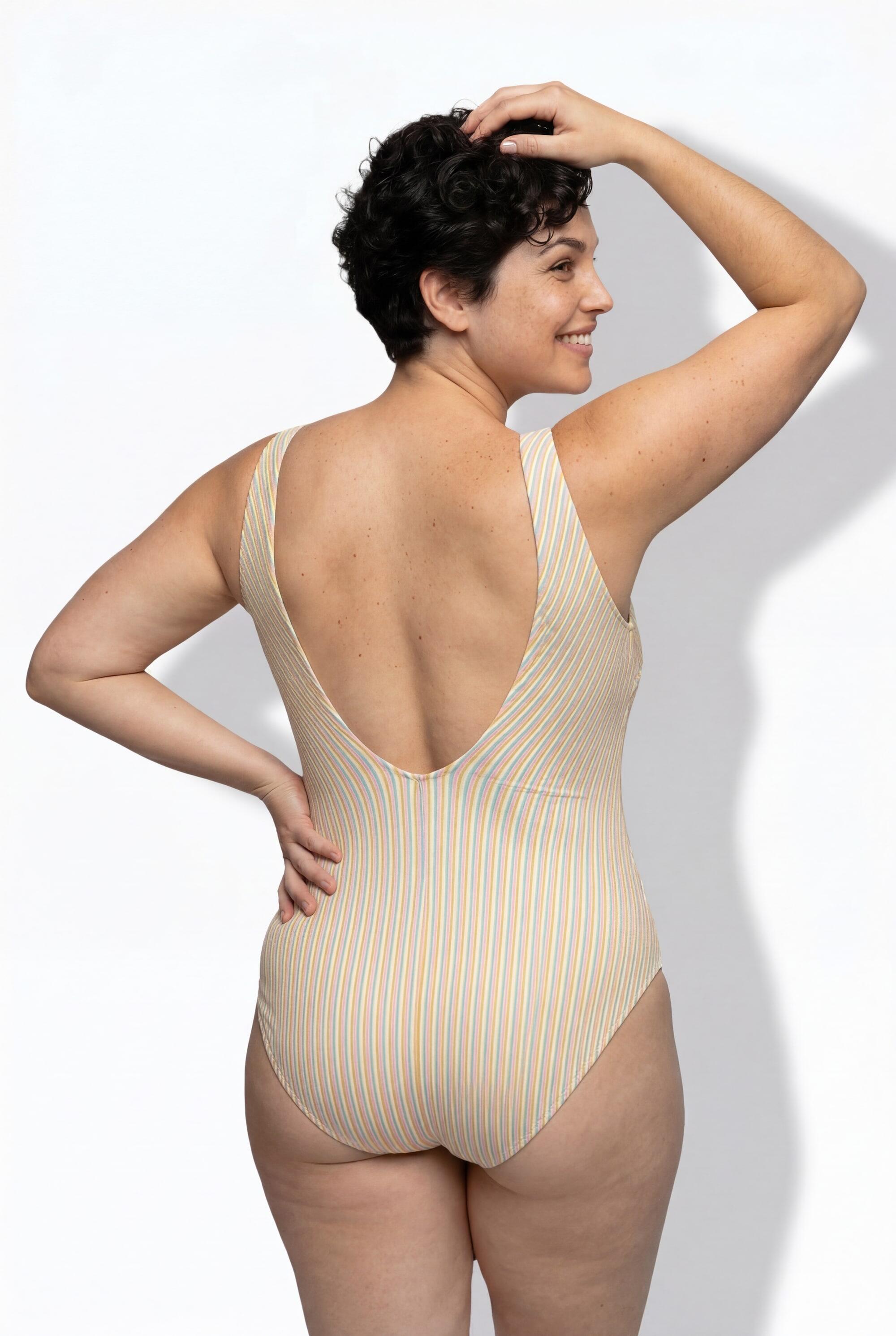Femme Maillot de bain à bonnets souples anneau fantaisie et tissu rayé texturé 2/7