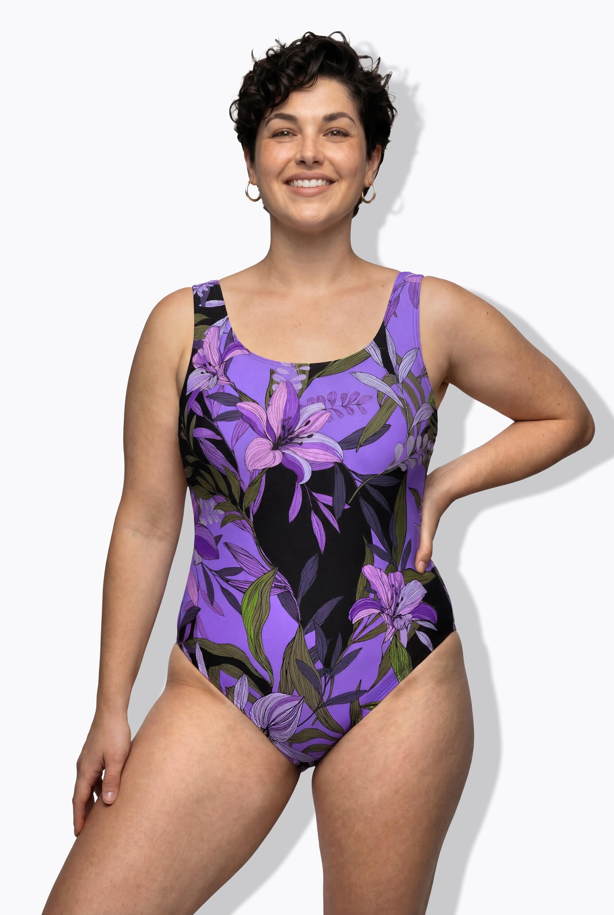 Femme Maillot de bain motif lys sans bonnets souples décolleté rond 5/7