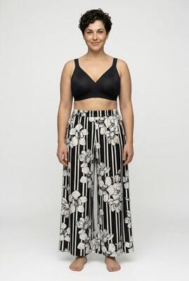 Dames palazzo-broek bloemenstrepen wijde pijpen elastische tailleband