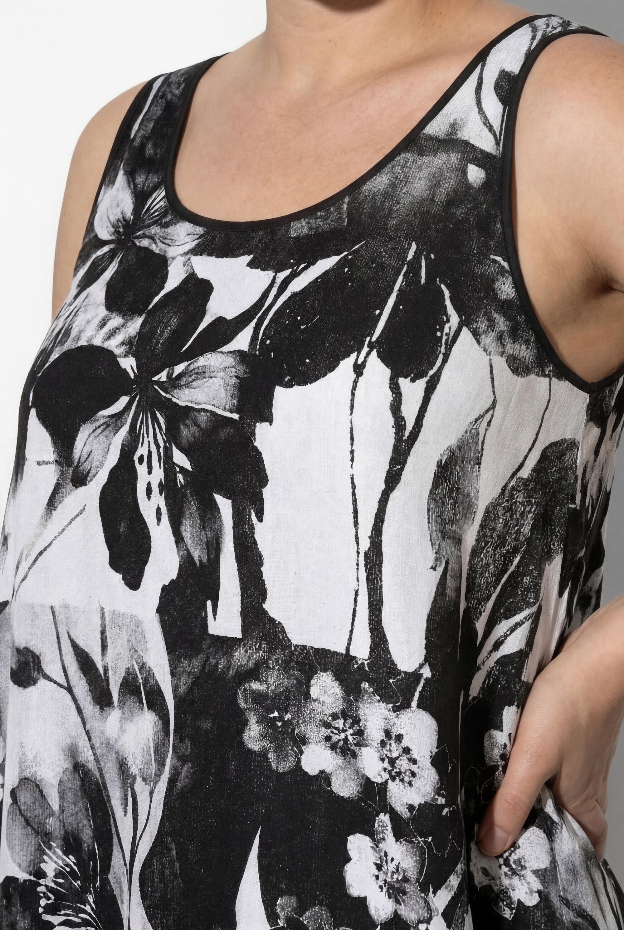 Damen Midikleid Blüten A-Linie Rundhals ärmellos 3/7