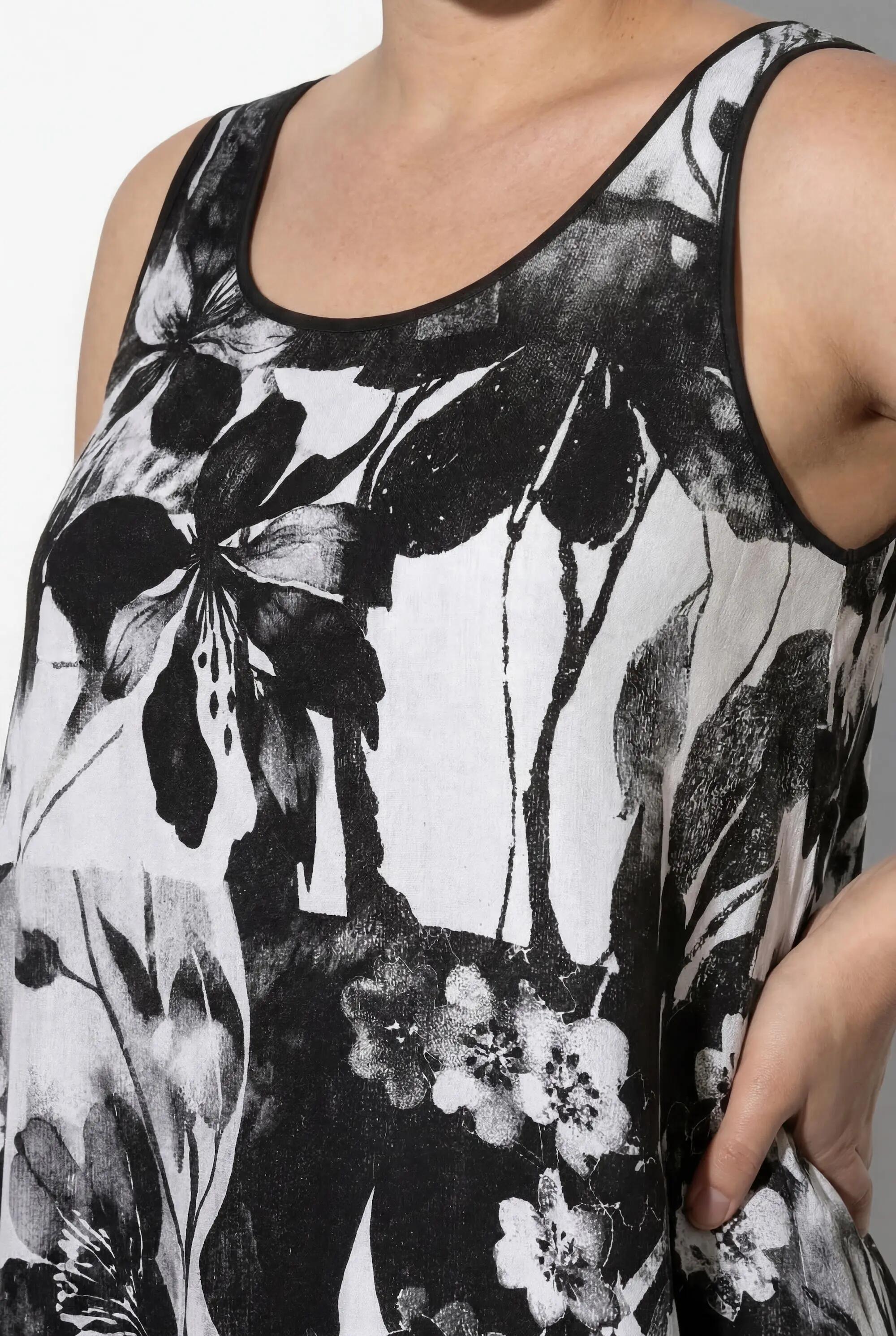 Femme Robe midi sans manches décolleté rond et motif à fleurs coupe évasée 3/7
