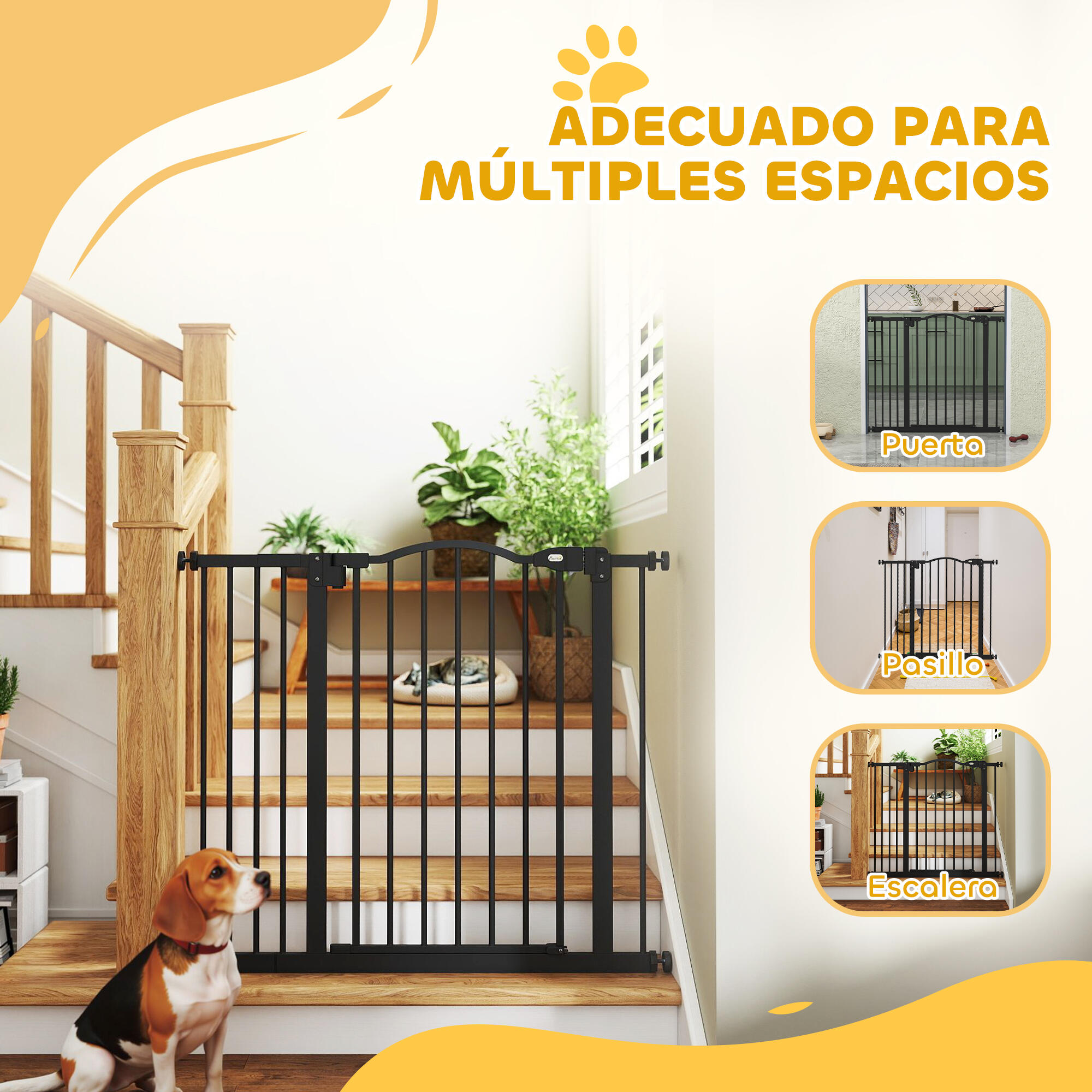 Barreira de segurança cães 74-80x78 cm preto PawHut 4/5