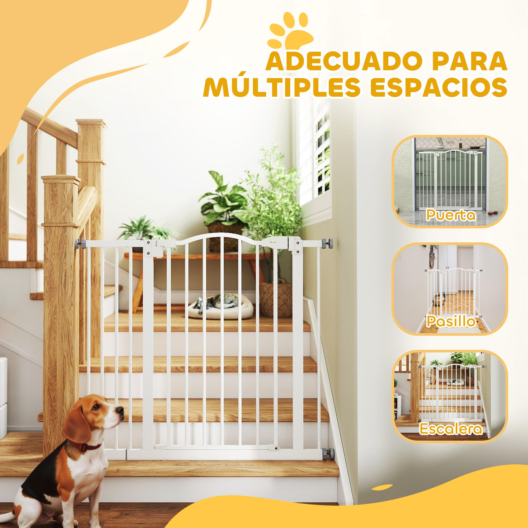 Barrera de Seguridad PawHut 94x3.5x78 cm Blanco 4/5