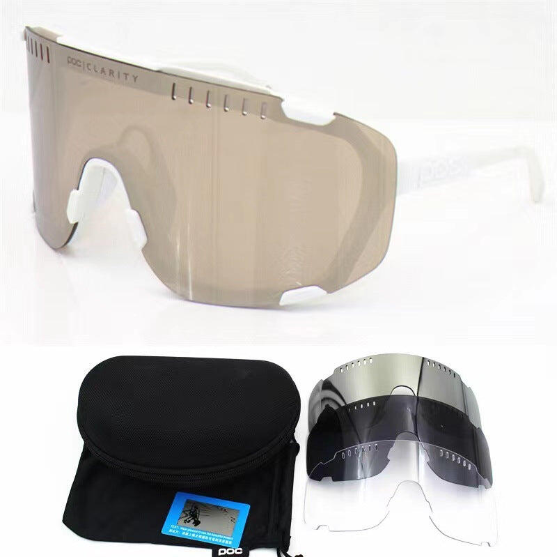 White Frame Tea Silver Slice Oversized Shield Cycling Sunglasses