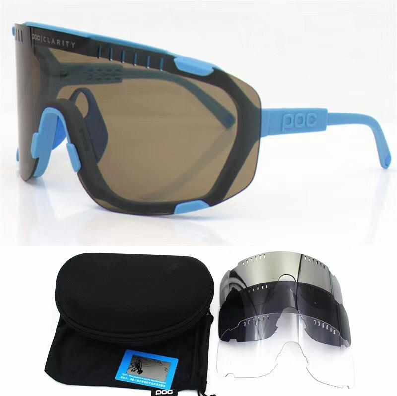 Light Blue Frame Oversized Shield Wide Vision Cycling Sunglasses