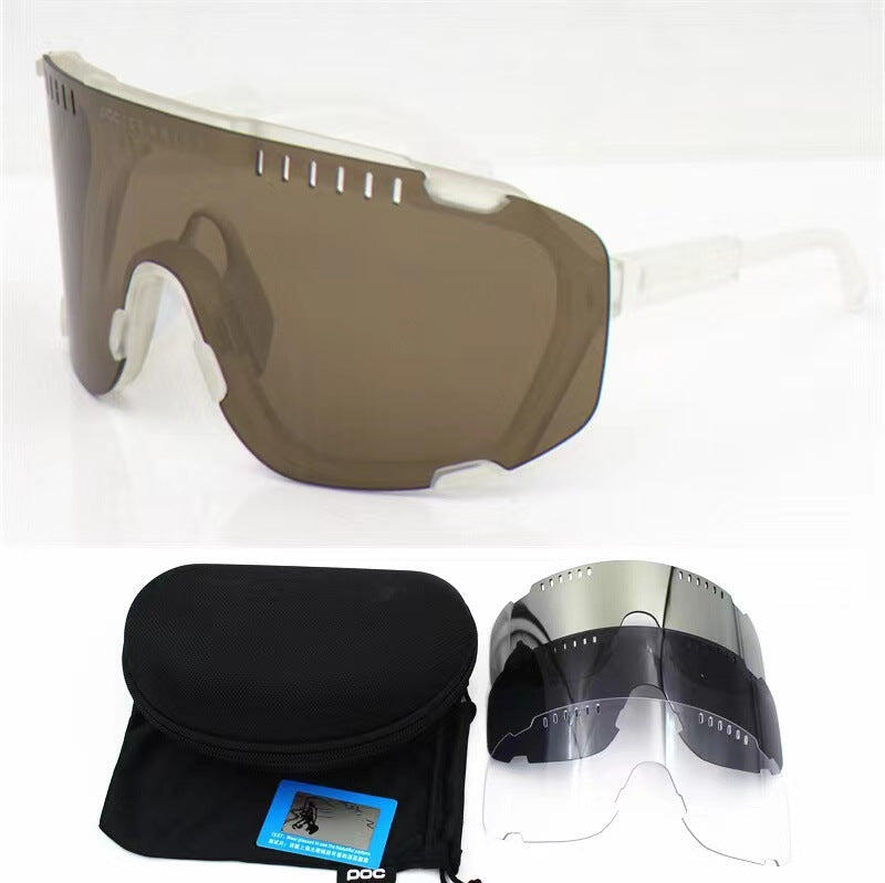 Sandy White Frame With Grey Flakes Oversized Shield Cycling Sunglasses