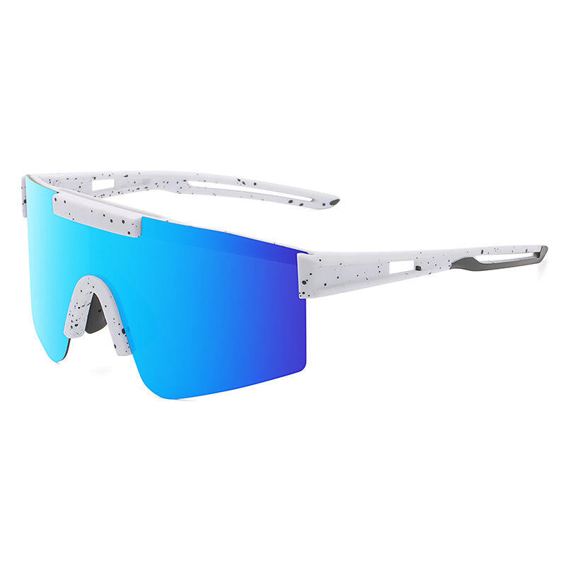 Blue Lenses With White Temples Polarized Wraparound Sports Sunglasses