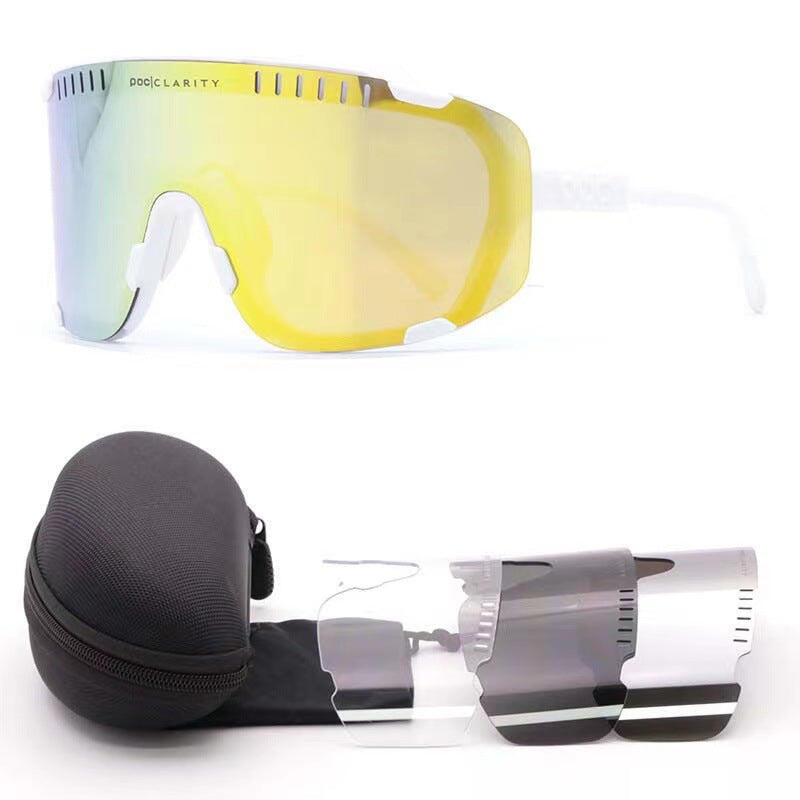 White Frame Gold Tablet Oversized Shield Cycling Sunglasses