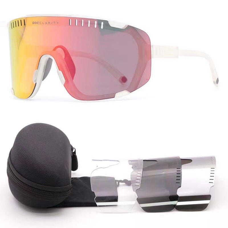 Sandy White Frame With Red Flakes Oversized Shield Cycling Sunglasses