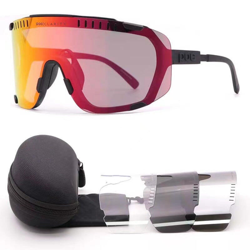 Black Frame Red Tablet Oversized Shield Cycling Sunglasses
