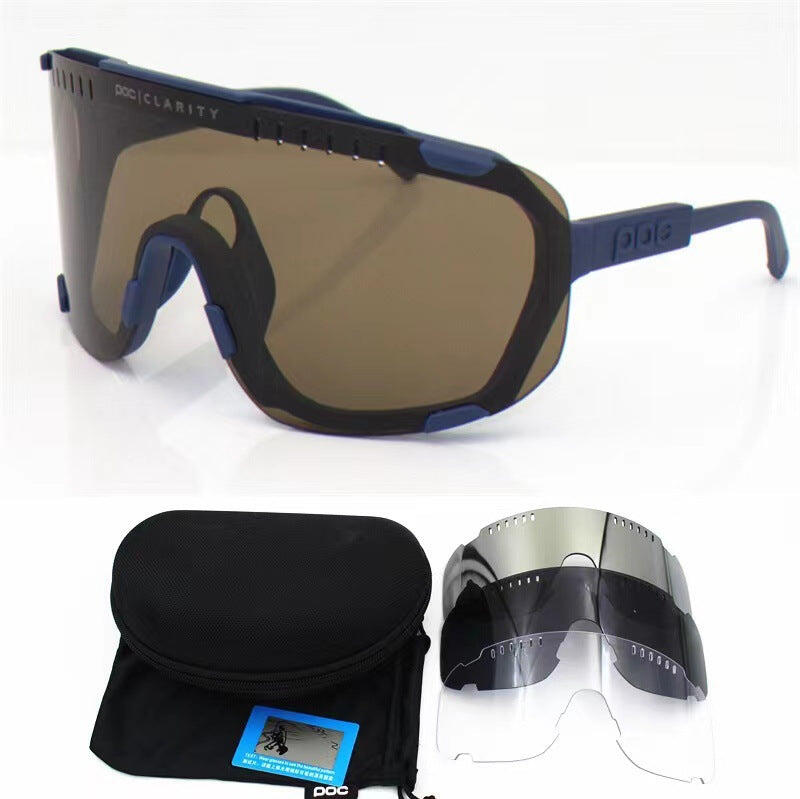 Dark Blue Frame Oversized Shield Wide Vision Cycling Sunglasses
