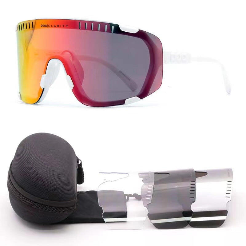 White Frame Red Tablet Oversized Shield Cycling Sunglasses