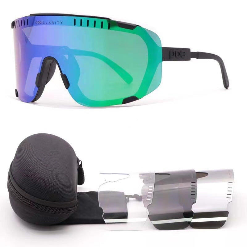 Black Frame Green Tablet Oversized Shield Cycling Sunglasses