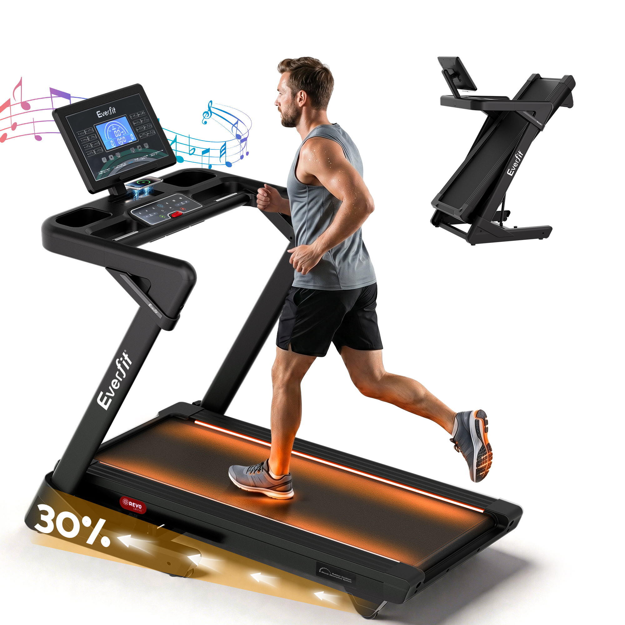 Everfit 500mm Wide Belt Treadmill 30% Auto Incline Foldable Treadmills for Home