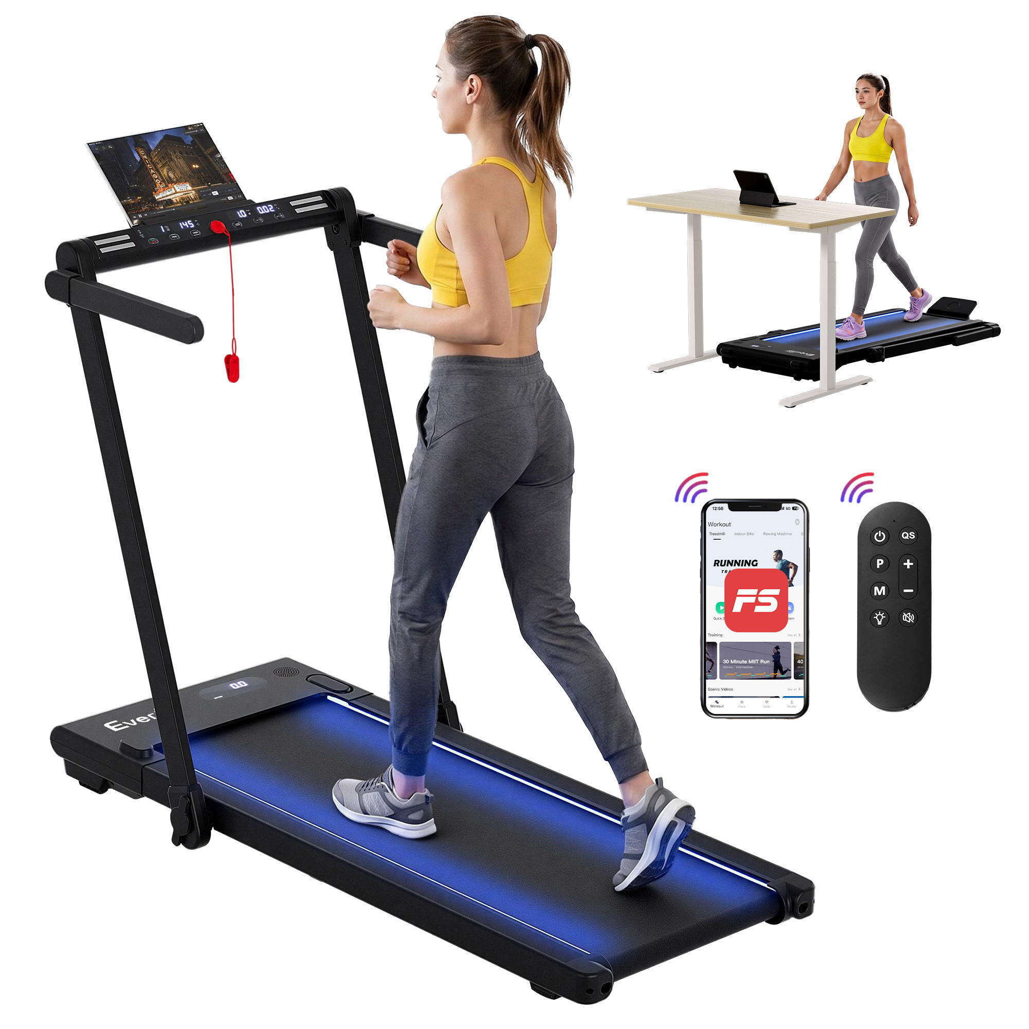 Everfit 3 in 1 Walking Pad Treadmill With Led Lights Foldable Under Desk