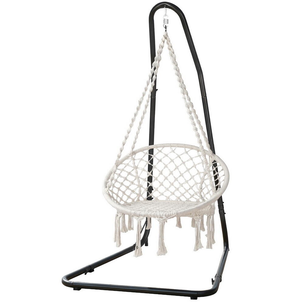 Gardeon Hammock Swing Chair with Steel Stand - Cream