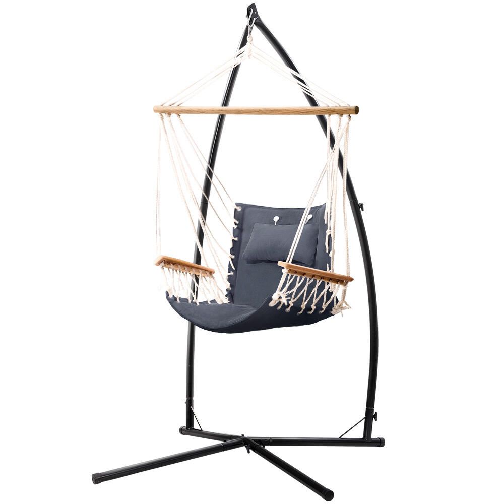 Gardeon Hammock Chair with Steel Stand Armrest Outdoor Hanging
