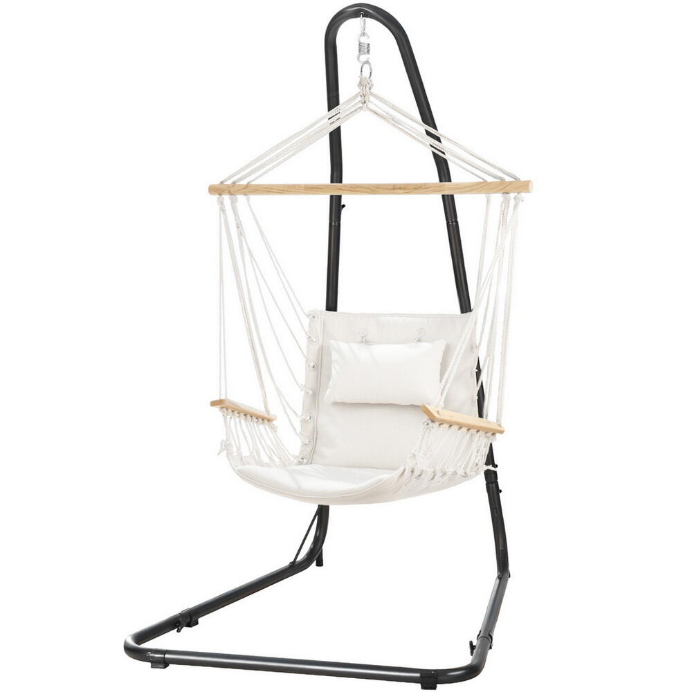 Gardeon Hammock Hanging Chair with Heavy Duty Steel Stand - Cream