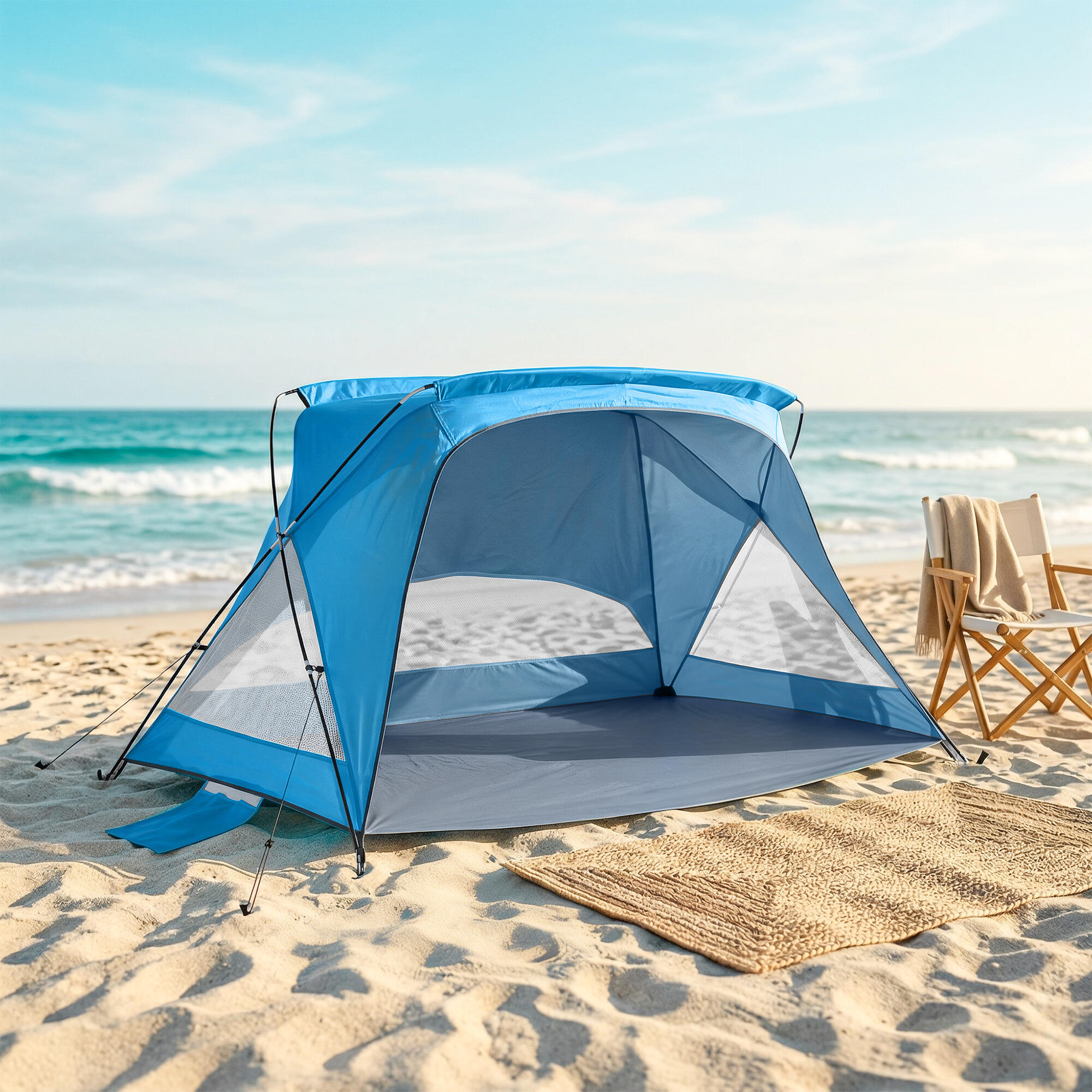 Tenda de praia 220x120x120 cm azul celeste Outsunny 2/5