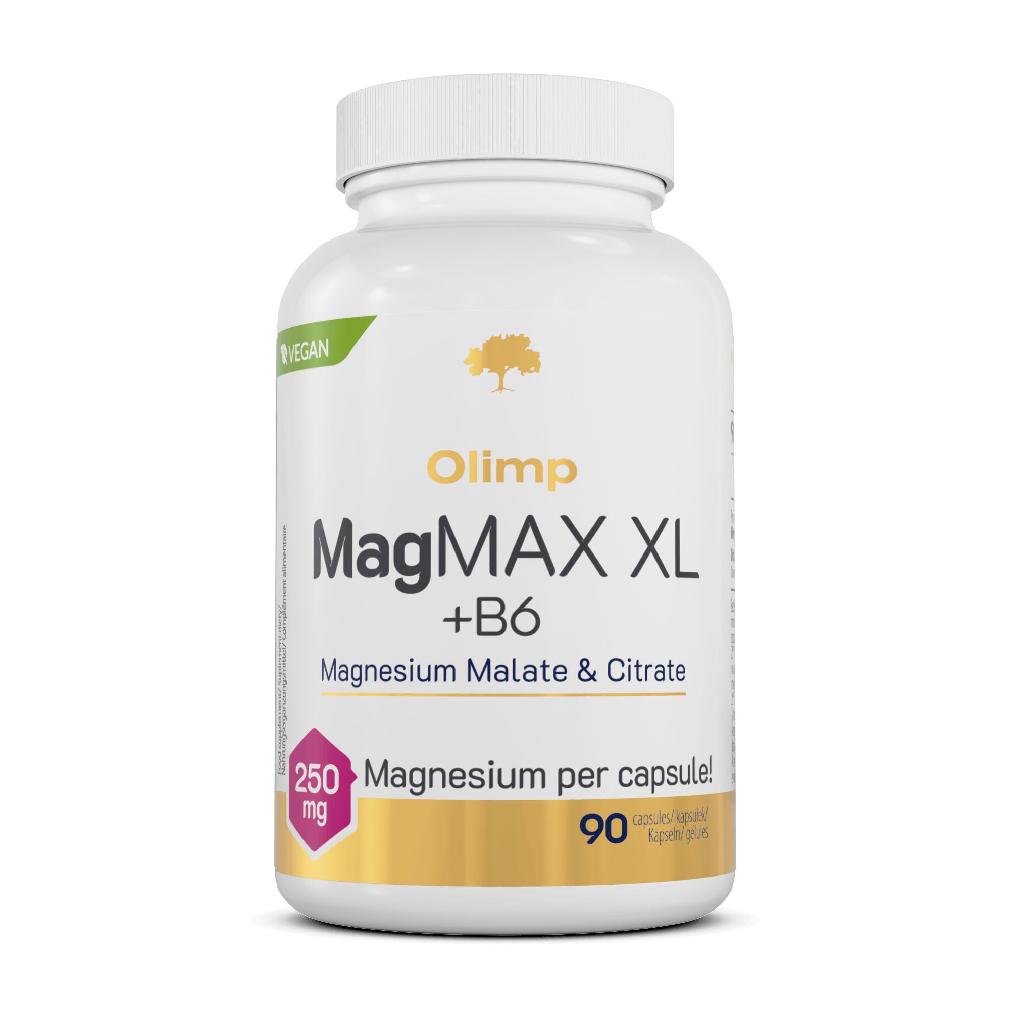 OLIMP MagMAX XL + B6 90kaps MAGNEZ 2 FORMY CYTRYNIAN JABŁCZAN WITAMINA B6