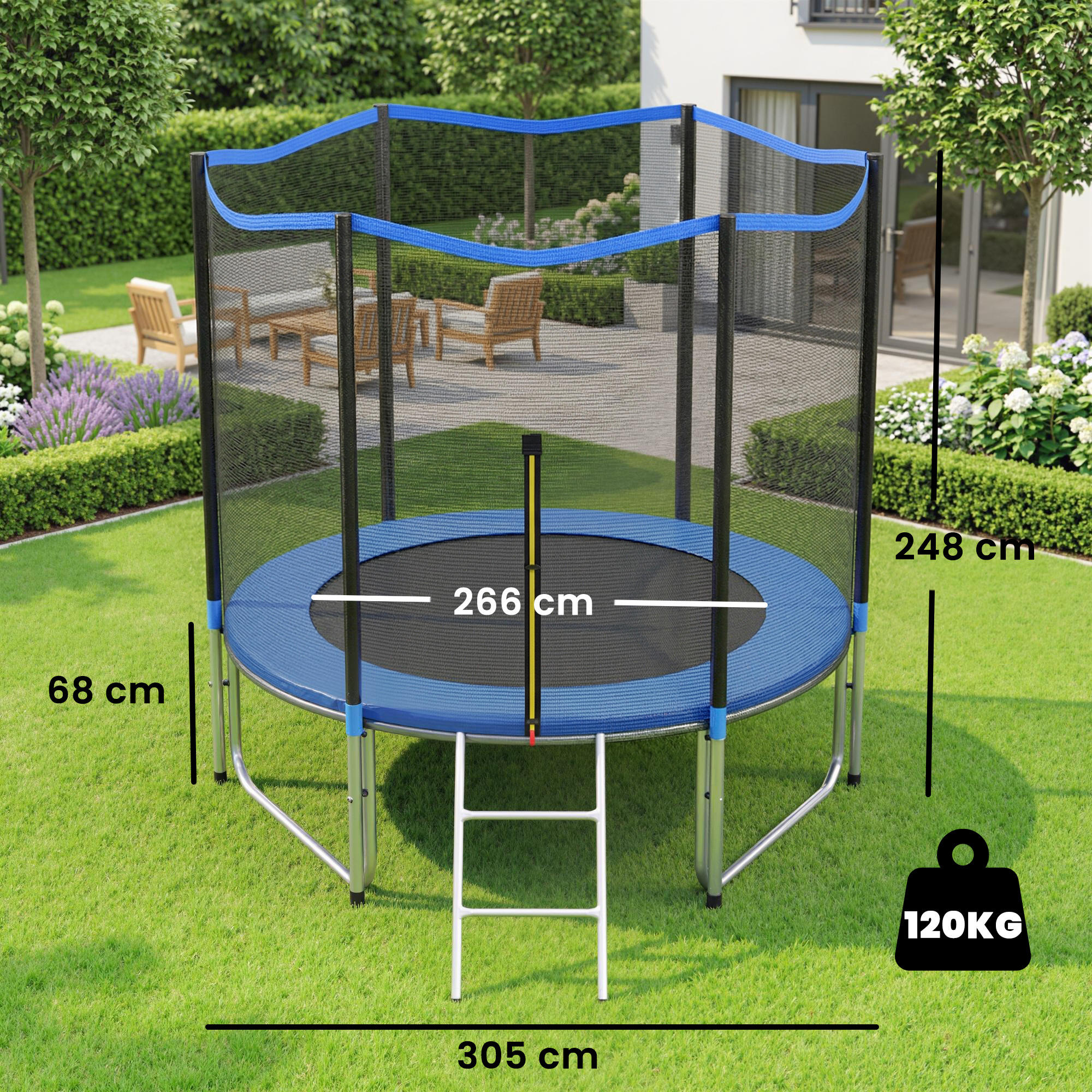 Trampolim infantil ø305x248 cm azul SPORTNOW 3/5