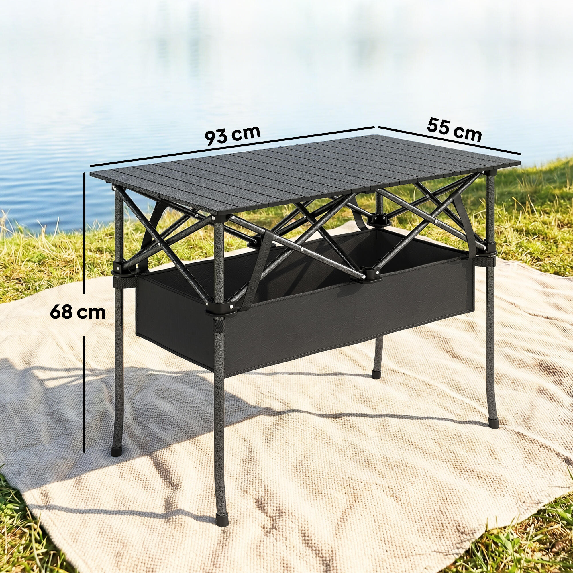 Mesa de campismo 93x55x68 cm preto Outsunny 3/5