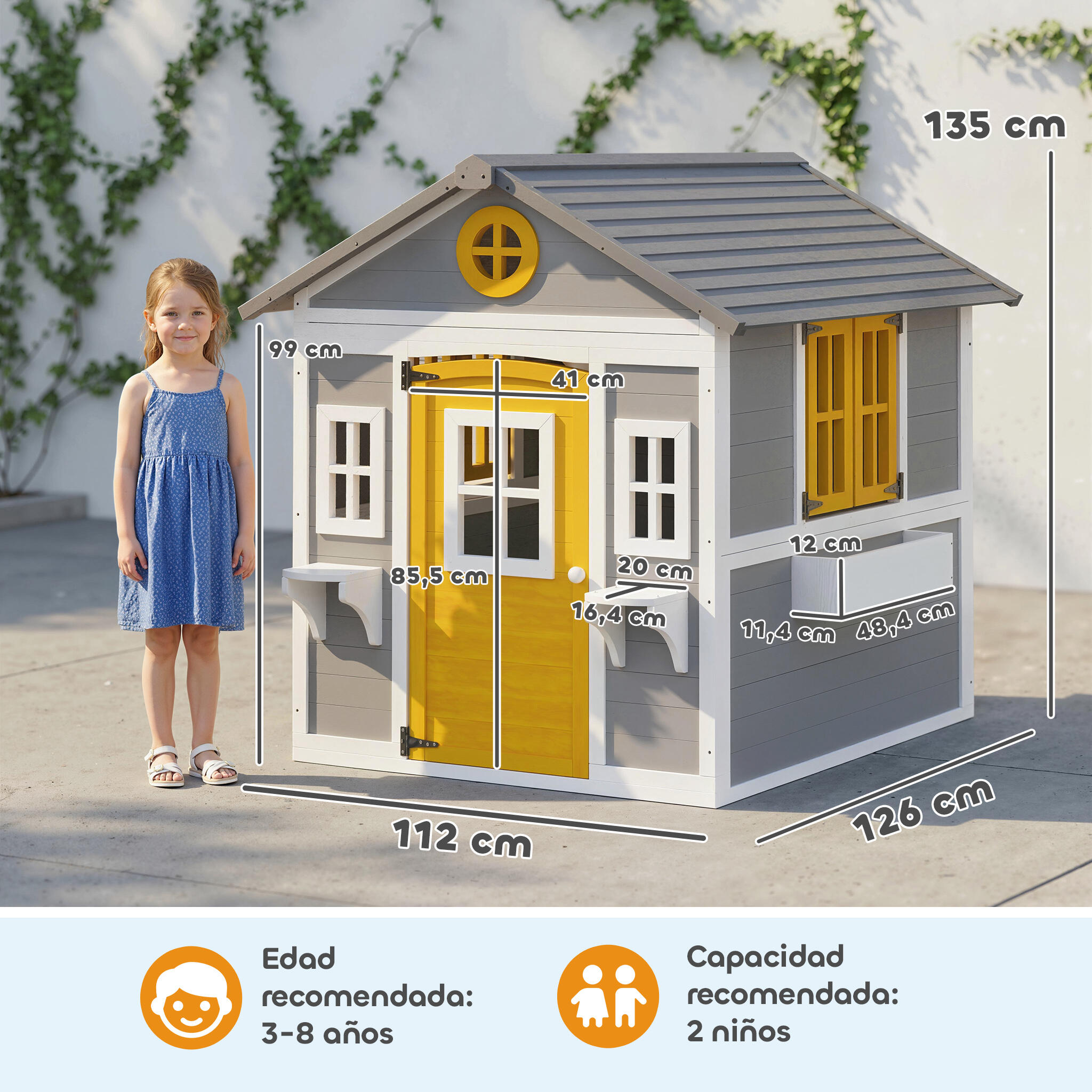 Casinha Infantil Outsunny Cinzento 3/5