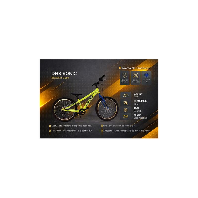 DHS SONIC Bicicletă copii 20 inch, galben-albastru