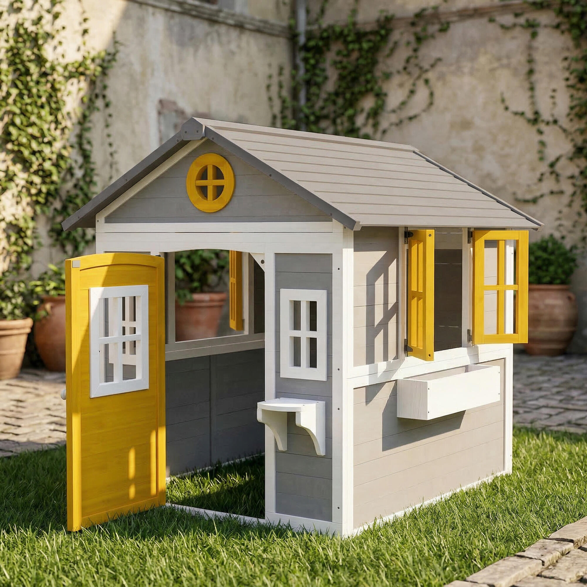 Casinha Infantil Outsunny Cinzento 2/5