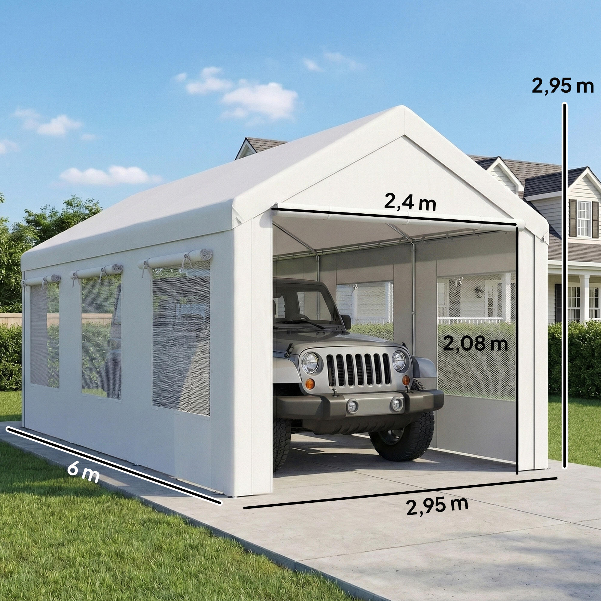 Tenda para garagem 600x295x295 cm branco Outsunny 3/5
