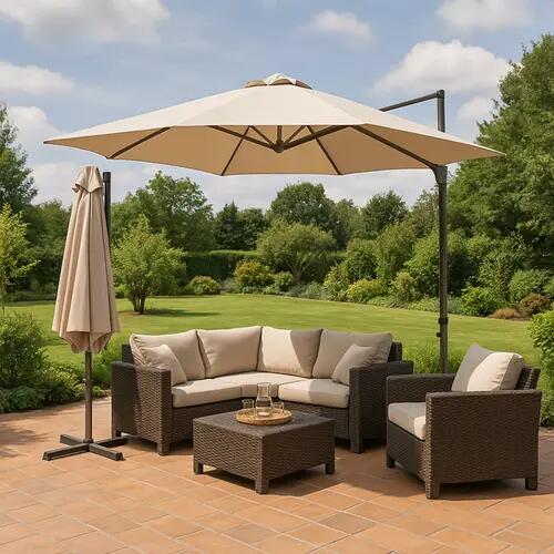 Umbrelă de terasă rotativă cu braț, cu paravânt, 3 m, Bej, 170 g/m2, UPF30+ 2/4