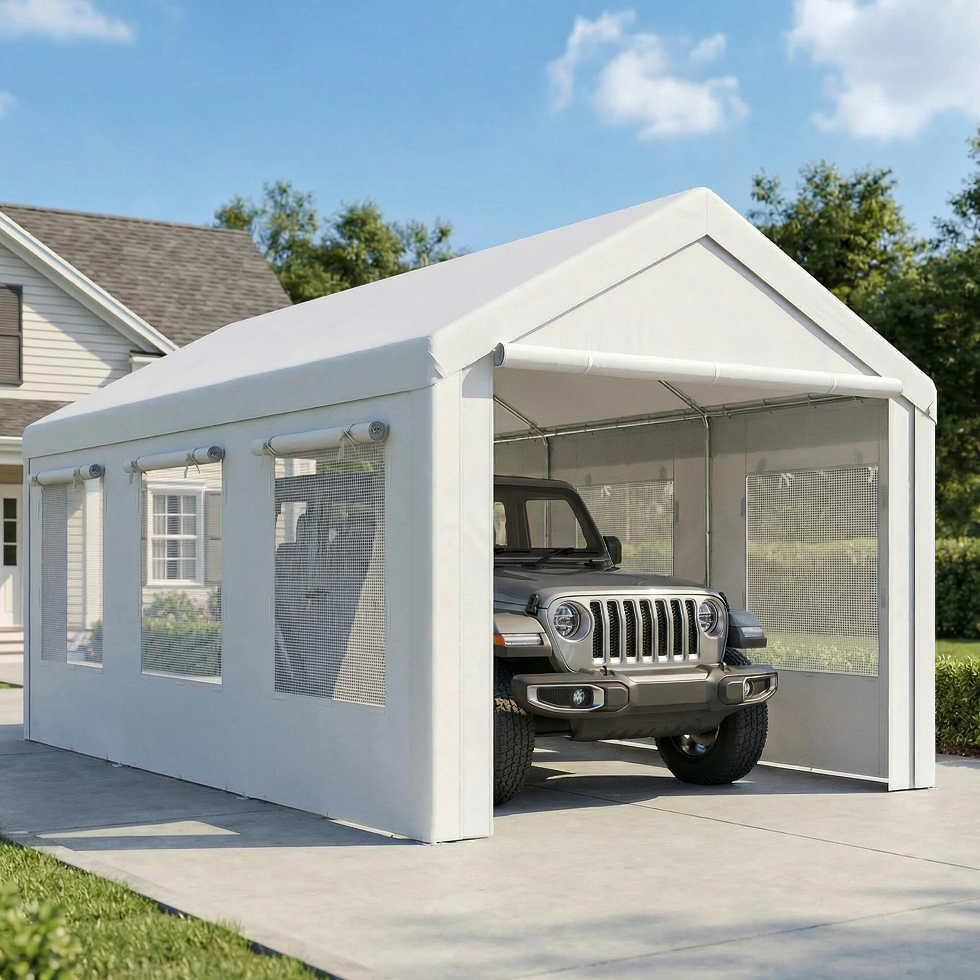 Tenda para garagem 600x295x295 cm branco Outsunny 2/5