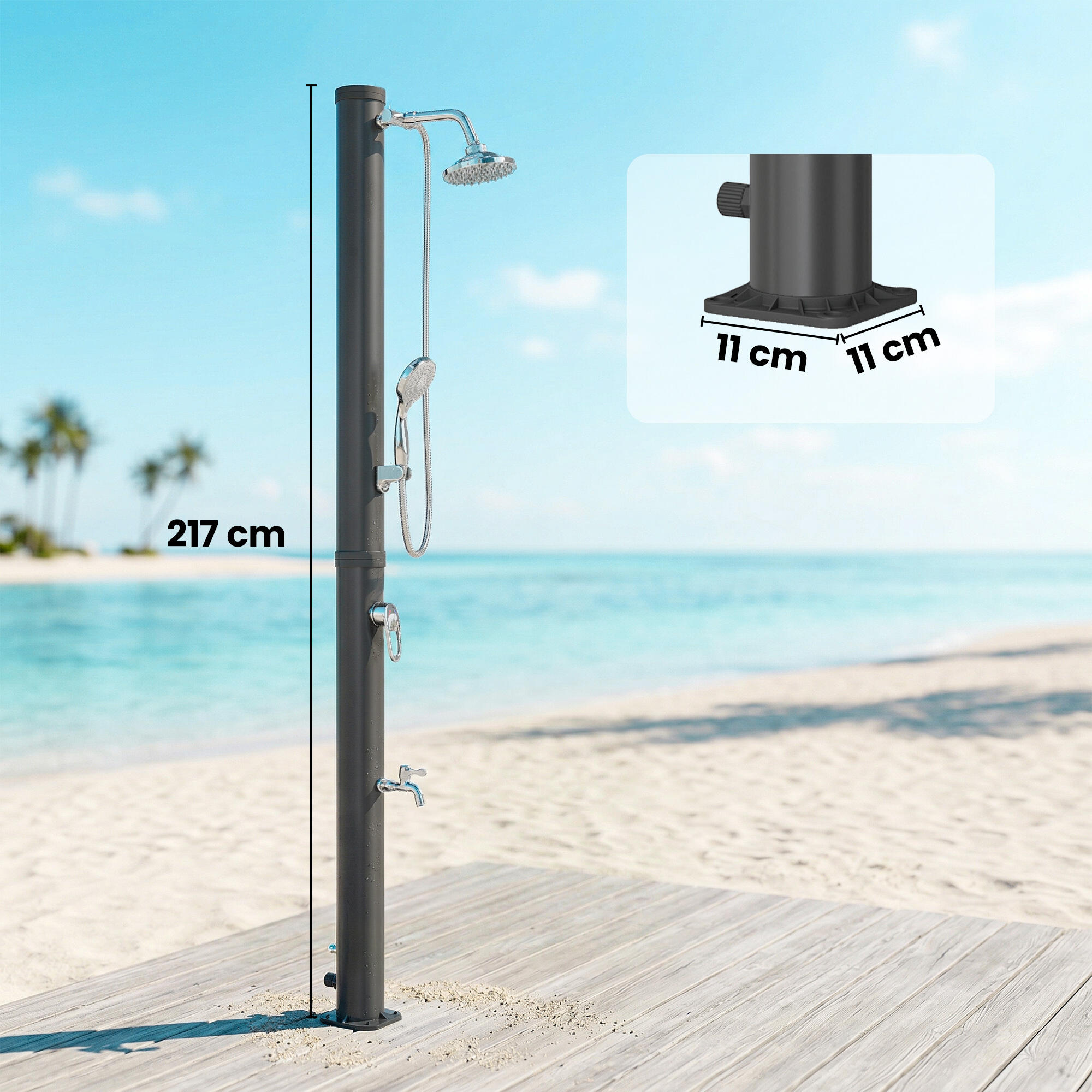 Chuveiro solar exterior 42x11x215 cm preto Outsunny 3/5