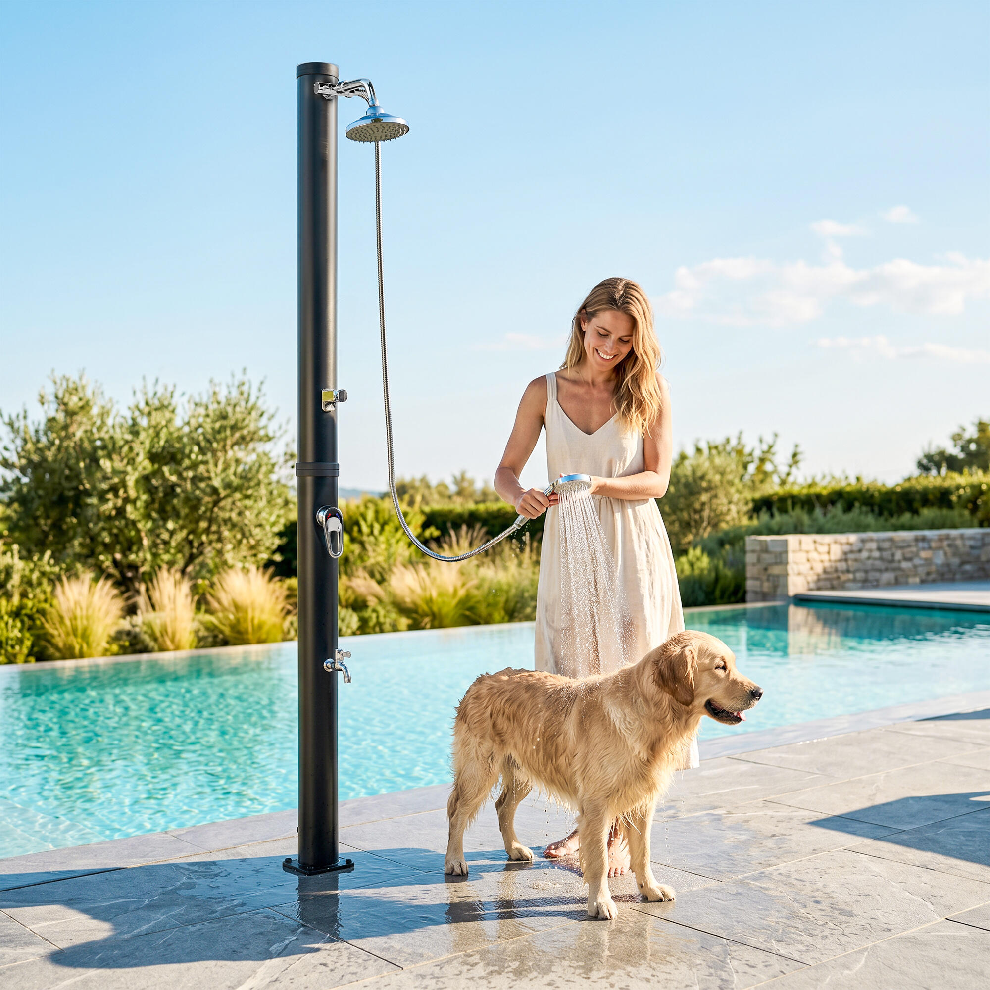 Chuveiro solar exterior 42x11x215 cm preto Outsunny 5/5