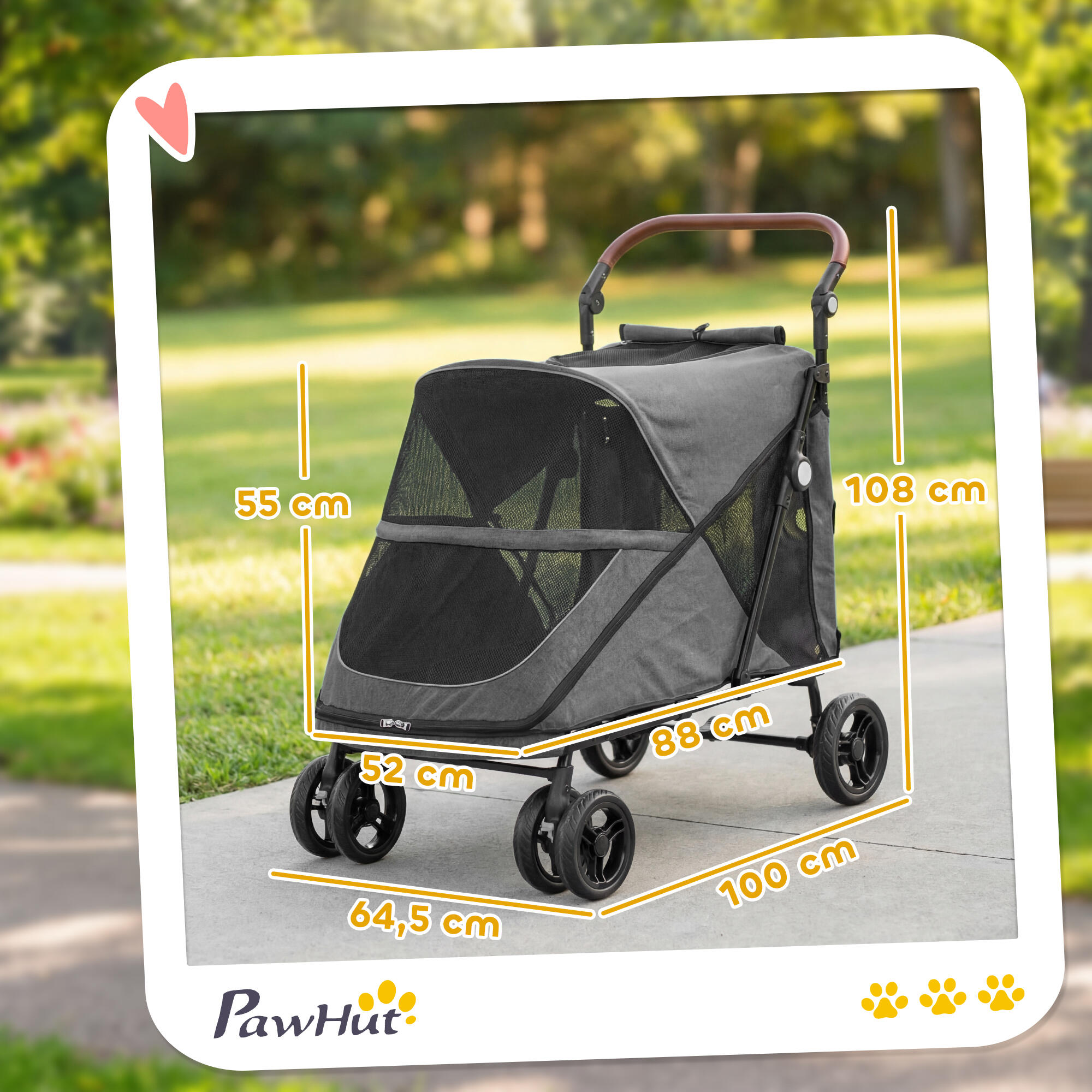 Carrito para Perros PawHut 100x64.5x108 cm Gris 3/5