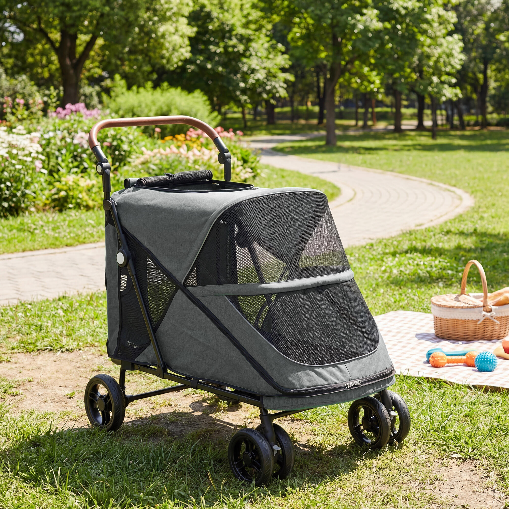 Carrito para Perros PawHut 100x64.5x108 cm Gris 2/5
