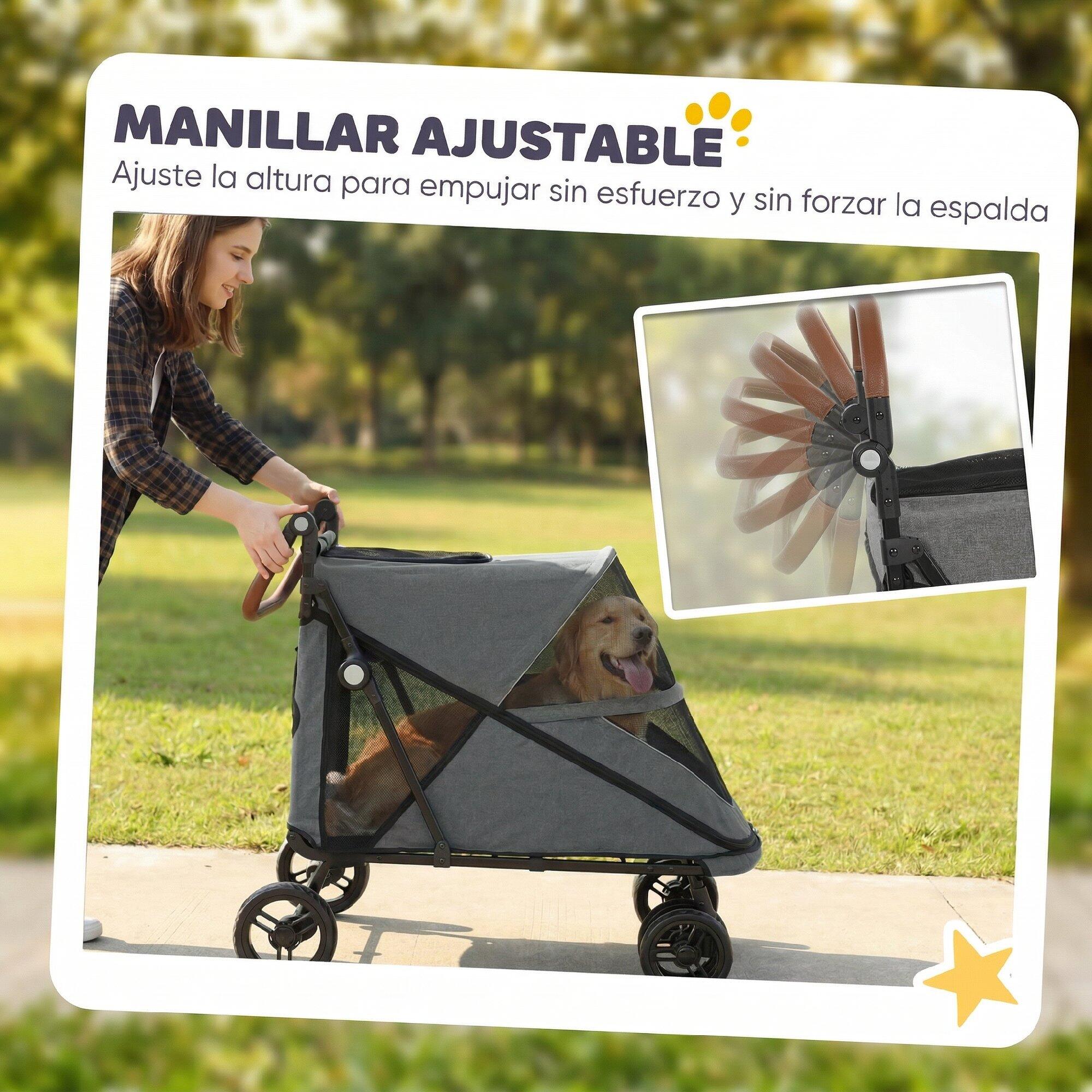 Carrito para Perros PawHut 100x64.5x108 cm Gris 4/5