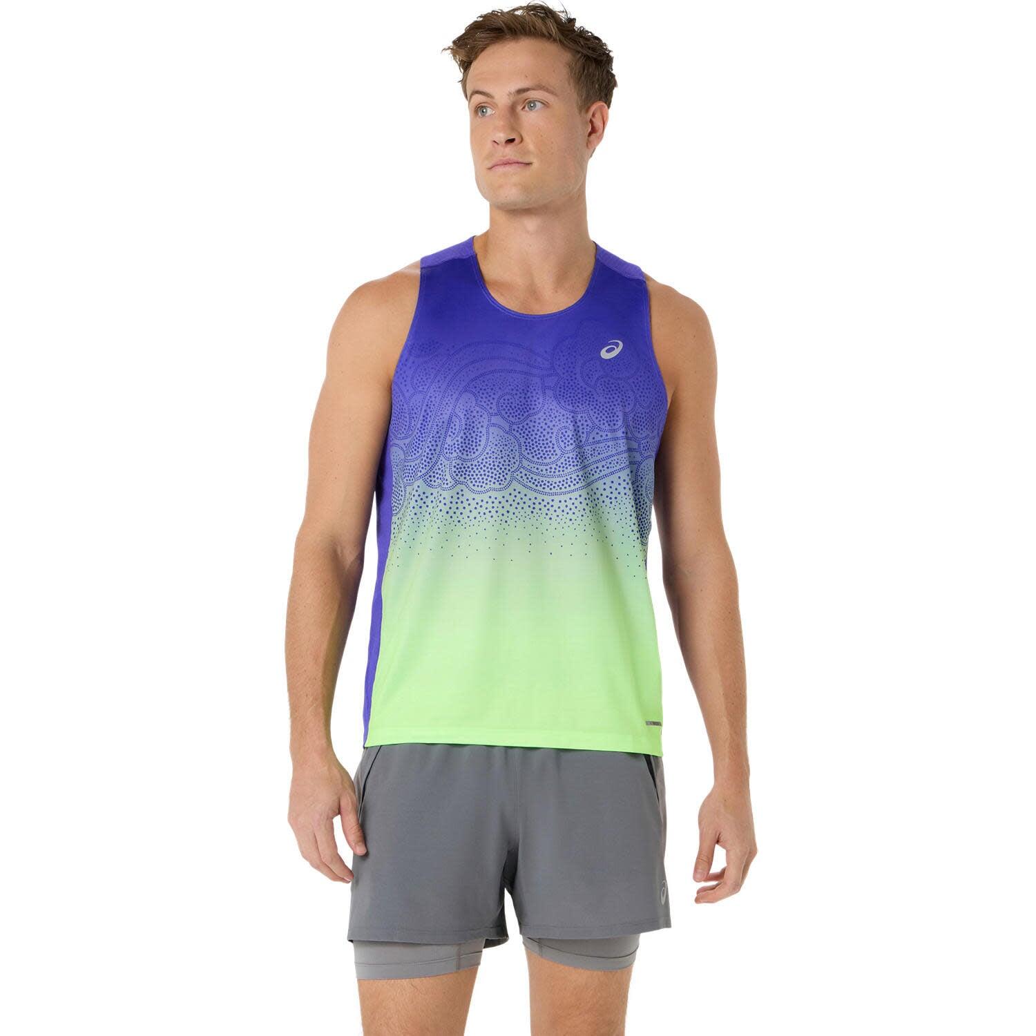 T Shirts Hemden Herren - ASICS Road Fade Singlet - Cobalt/Green 5/6