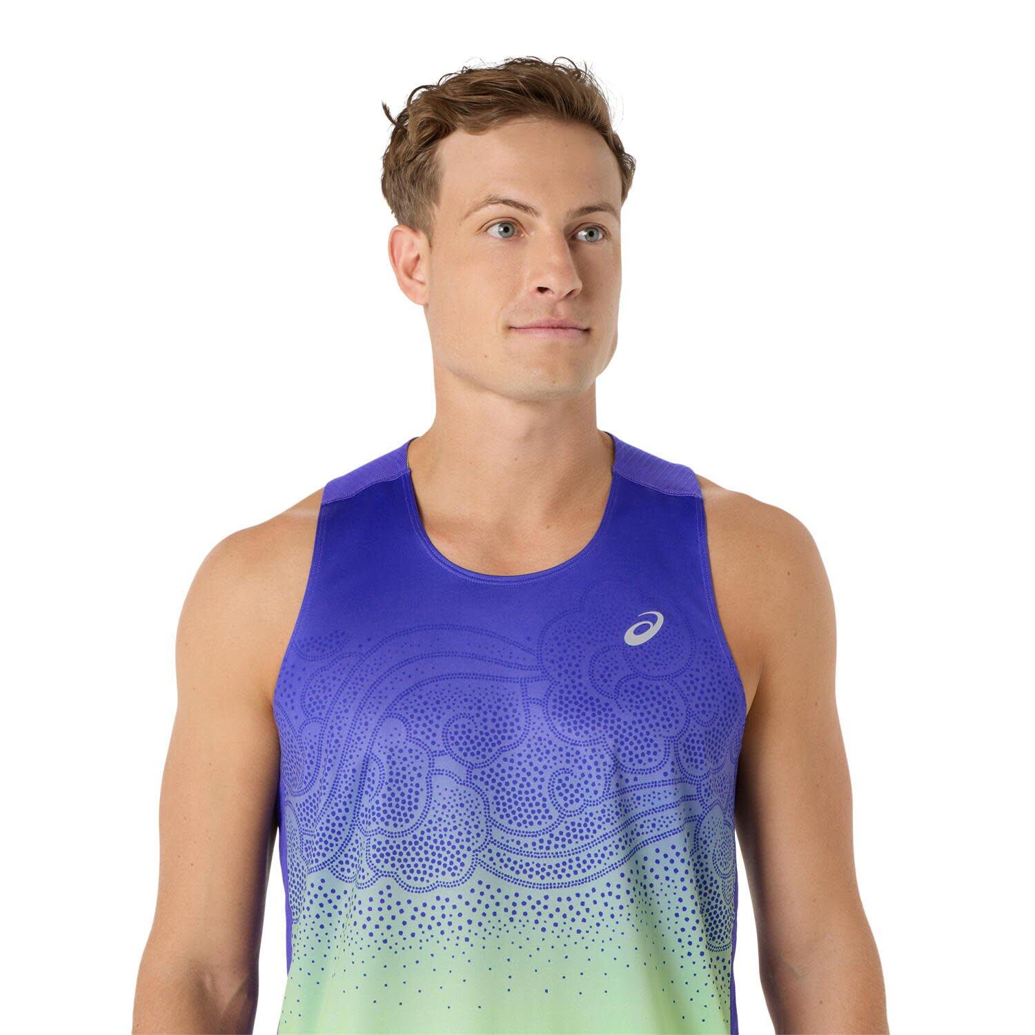 T Shirts Hemden Herren - ASICS Road Fade Singlet - Cobalt/Green 4/6