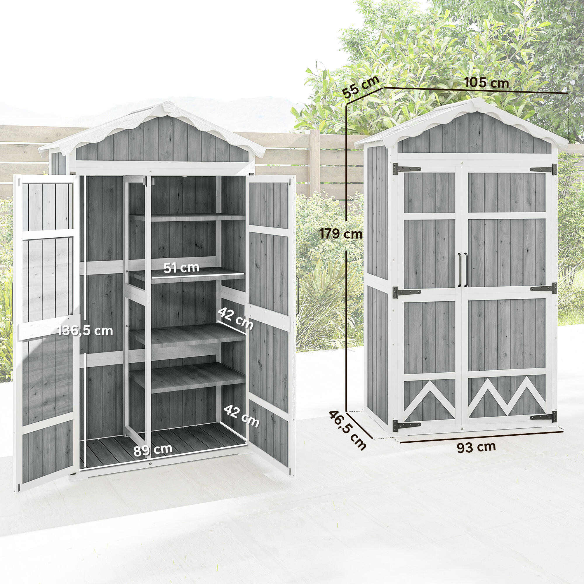 Abrigo de armazenamento de jardim 105x55x179 cm cinzento Outsunny 3/5