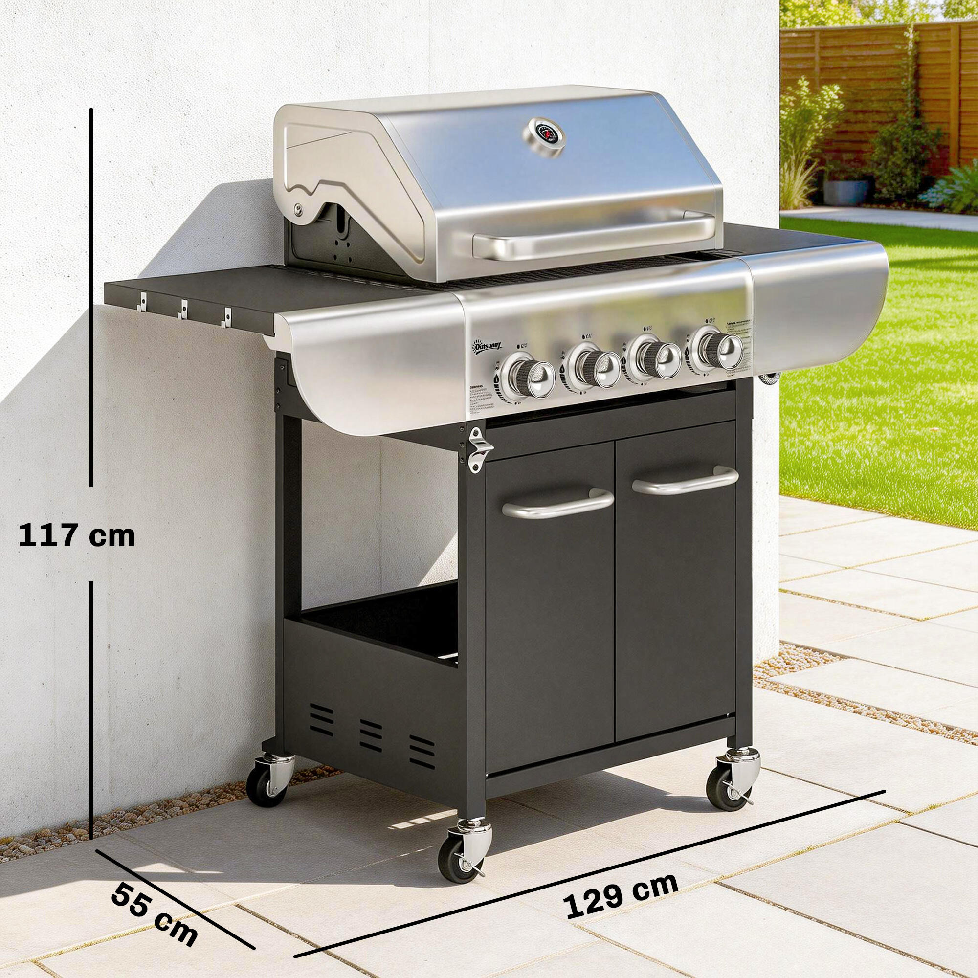 Barbecue a gás 129x55x117 cm prata e preto Outsunny 3/5