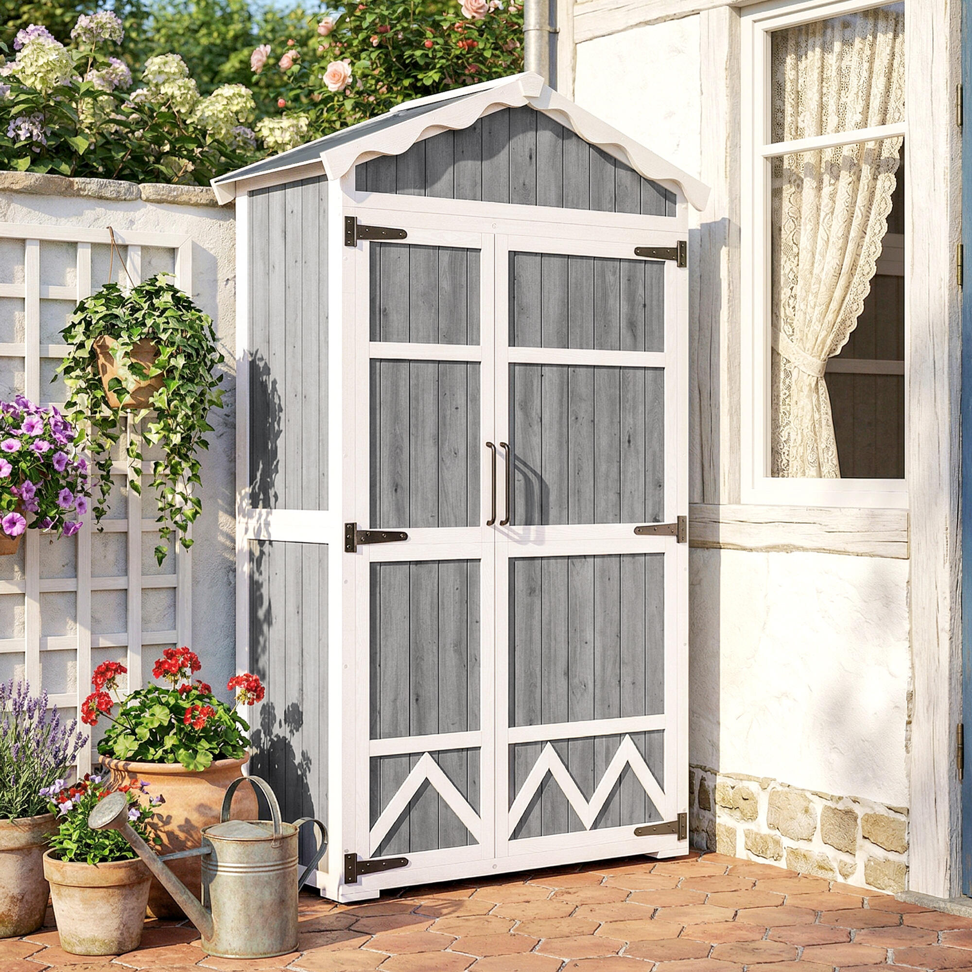 Abrigo de armazenamento de jardim 105x55x179 cm cinzento Outsunny 2/5
