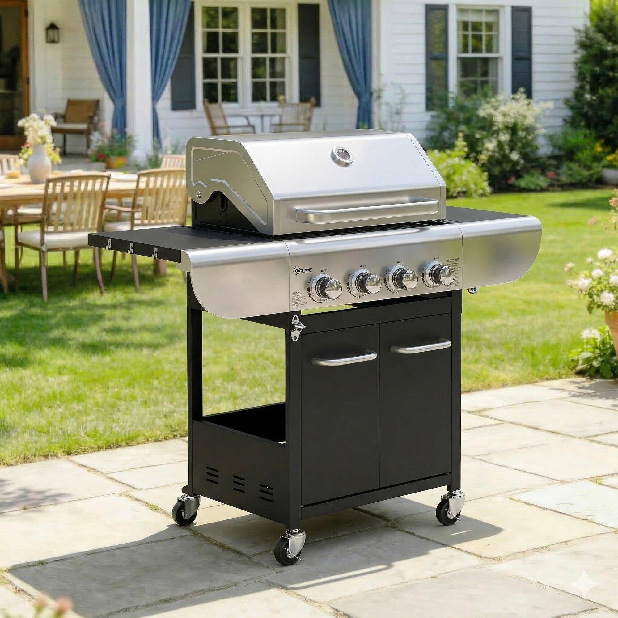 Barbecue a gás 129x55x117 cm prata e preto Outsunny 2/5