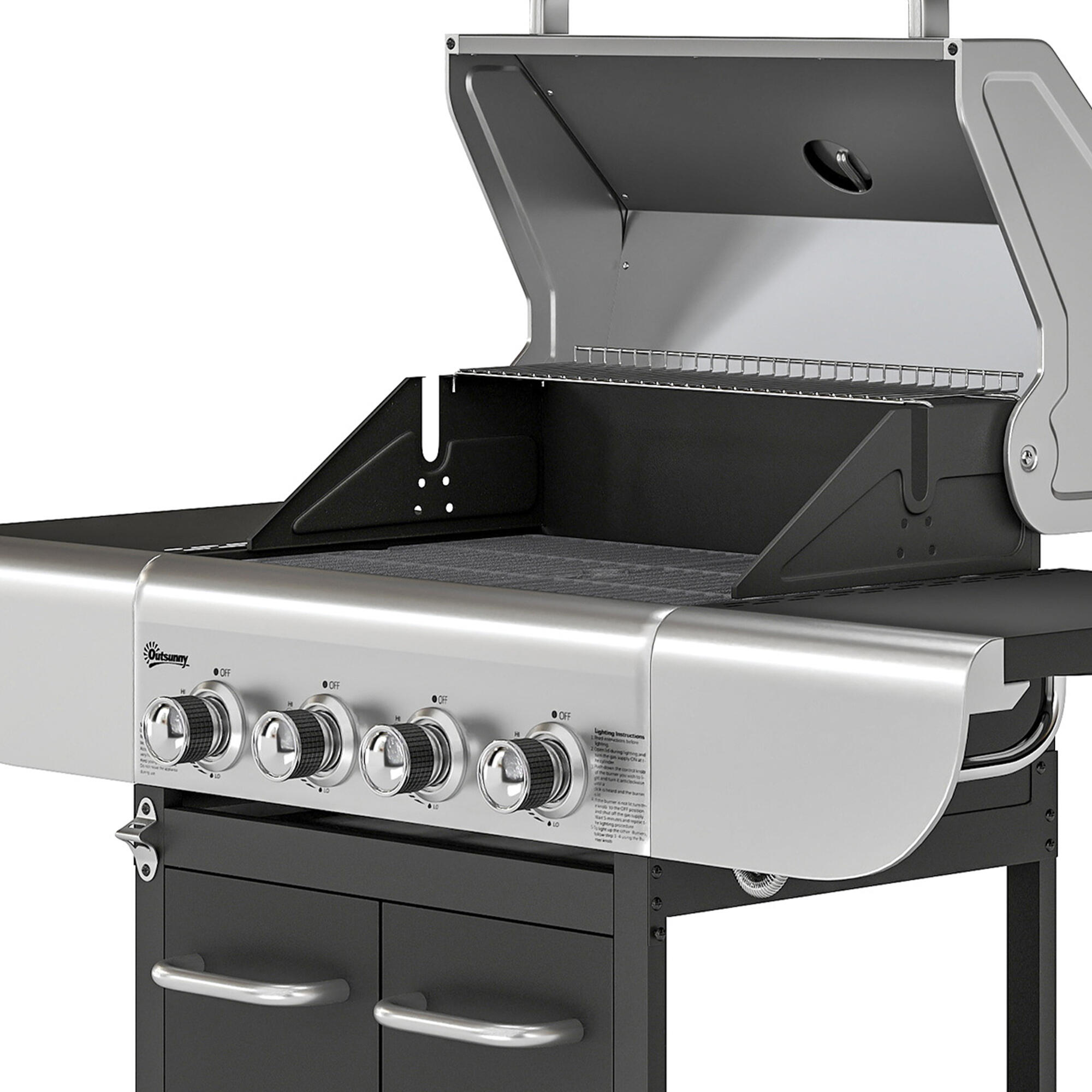 Barbecue a gás 129x55x117 cm prata e preto Outsunny 4/5